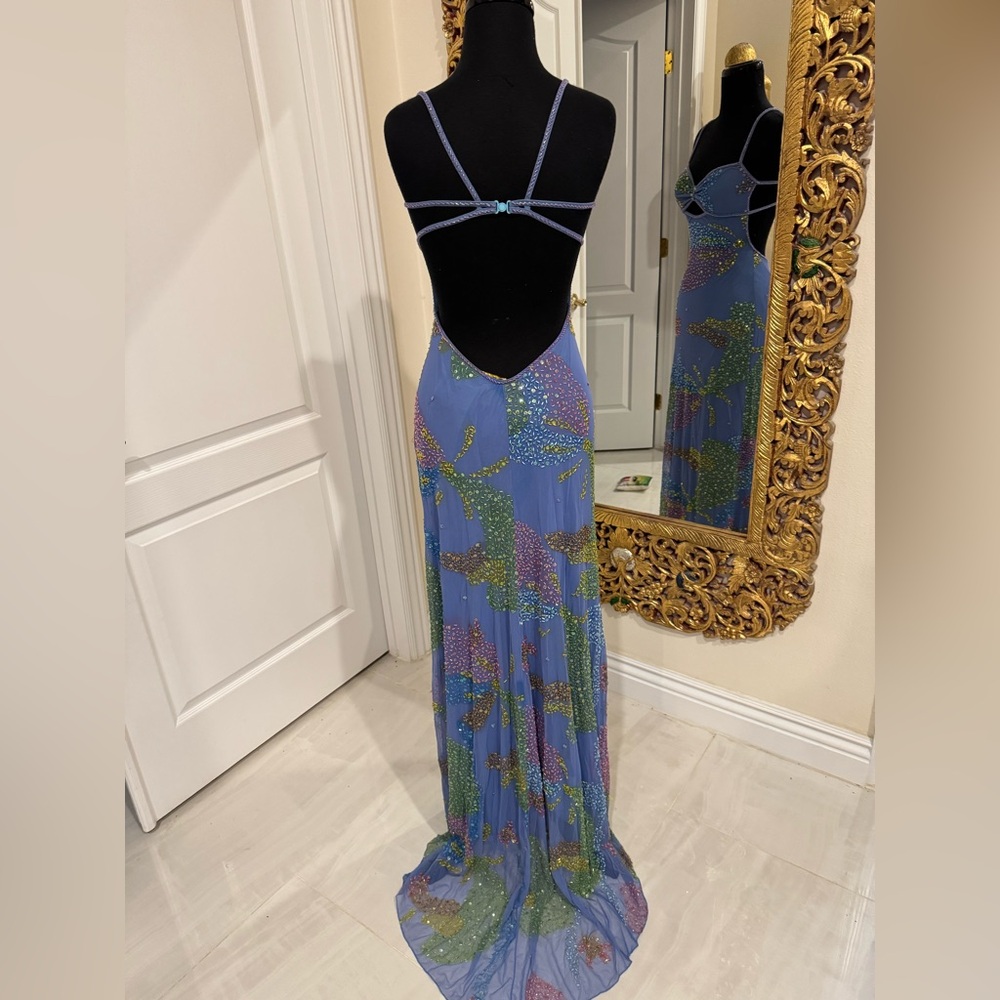 Elegant Blue Floral hand beaded Maxi Dress - Picture 6 of 8
